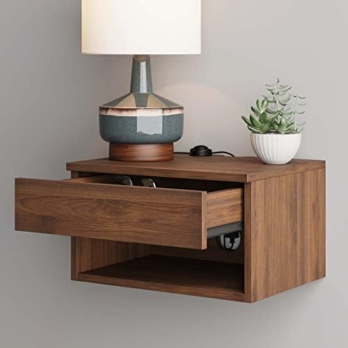 Nathan James Jackson Wall Mounted Floating Bedroom Nightstand with Storage Drawer and Modern Open Shelf Cubby, Dark Brown Walnut - Image 7