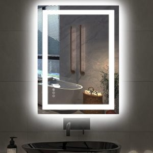 Amorho LED Mirror for Bathroom, 24″X32″ with Front and Backlight, Stepless Dimmable Wall Mirrors with Anti-Fog, Shatter-Proof, Memory, 3 Colors, Double LED Vanity Mirror(Horizontal/Vertical)